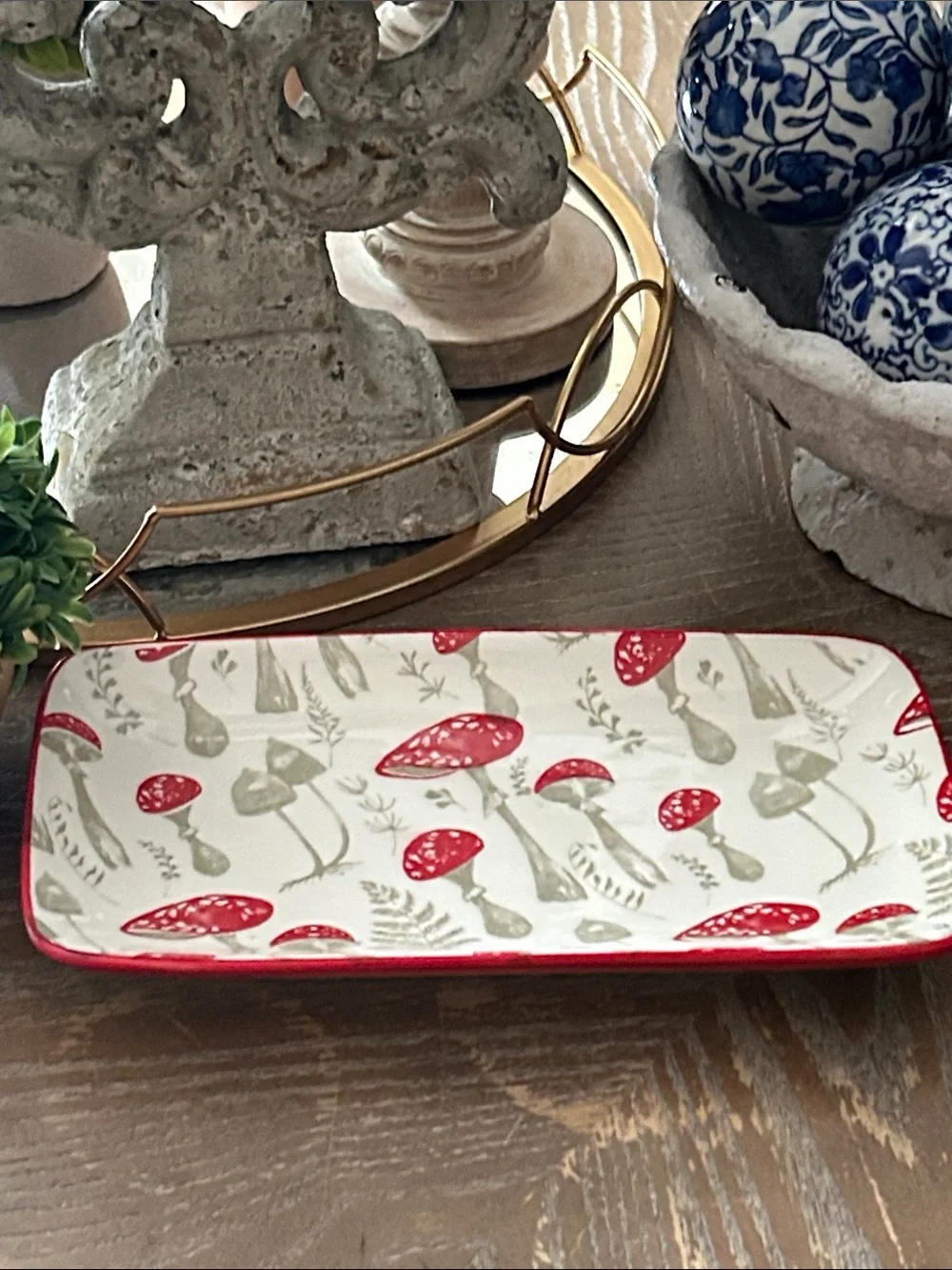 NEW! 🍄 Enchanted Garden Red Wild Mushroom Ceramic Serving Tray